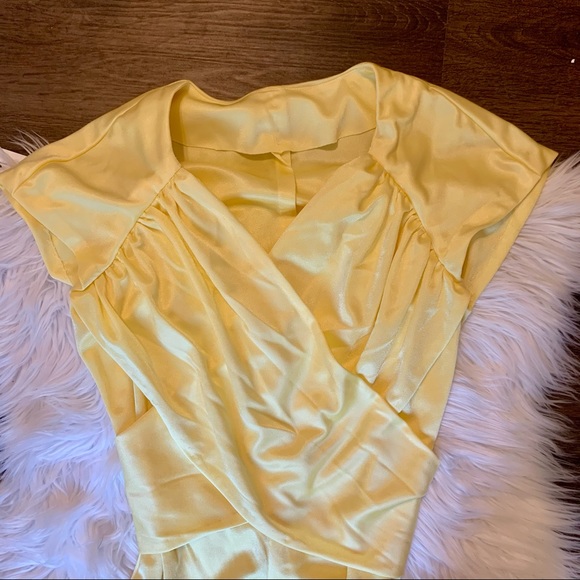 VTG 70’s Handmade Yellow Satin Full Length Dress - Picture 7 of 12